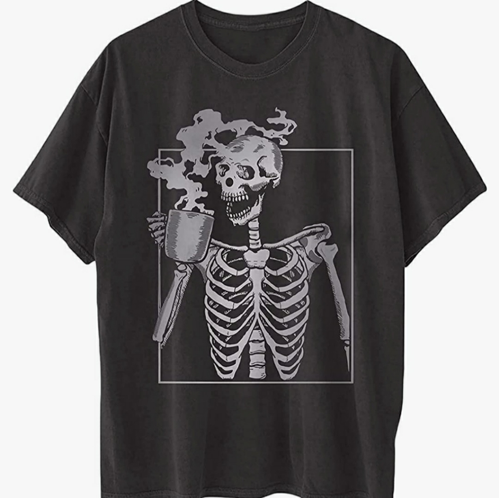 Graphic Tee - Skeleton with Coffee